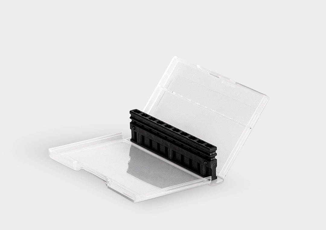 MicroBox MB 10: envase individual de alta calidad para 10 microherramientas, fresas y brocas.