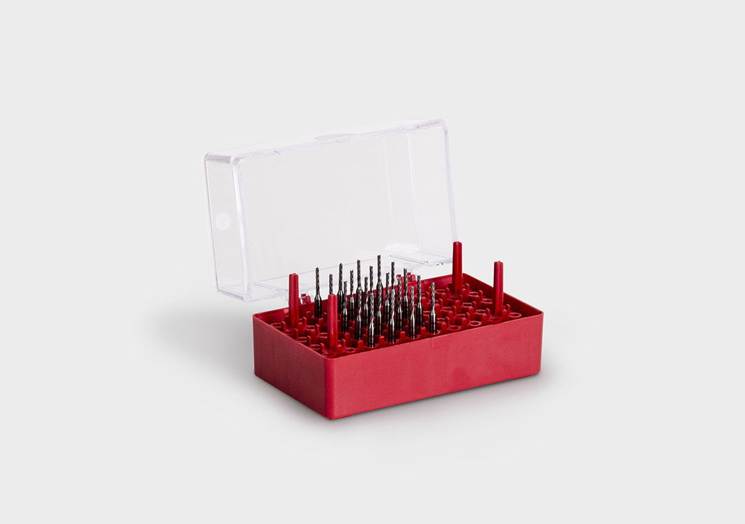 MicroBox MB 50: envase individual de alta calidad para 50 microherramientas, fresas y brocas.
